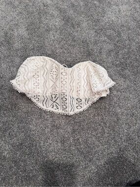 Lace Strapless Swim Top - Cream